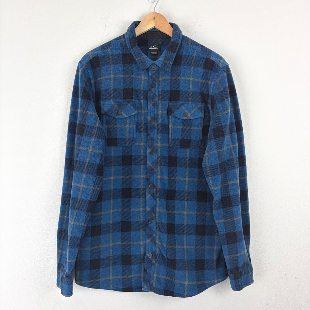 ONeill Mens Superfleece Plaid Button Down Shirt Blue Black Large 2828